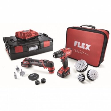 Akumuliatorinių įrankių ir valymo šepetėlių rinkinys FLEX