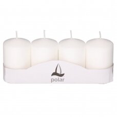 Cilindrinės žvakės Polar Kynttilät, 4 vnt., baltos, 5 × 8 cm