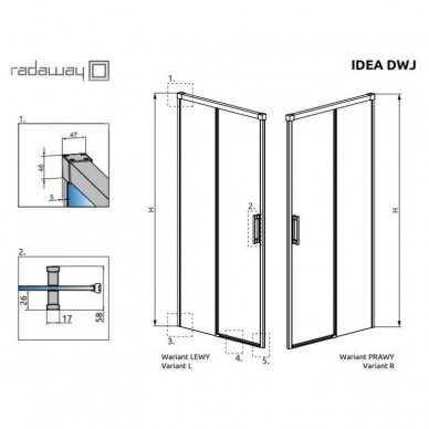 Dušo durys į nišą Radaway Idea Black DWJ 100, 110, 120, 130, 140, 150, 160 cm