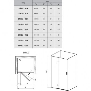 Dušo durys Ravak SmartLine SMSD2 90, 100, 110, 120 cm