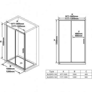 Dušo durys Ravak Blix Slim BLSDP2 100, 110, 120 cm