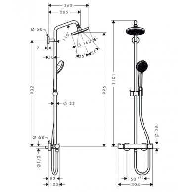 Dušo sistema Hansgrohe Croma 160 Showerpipe 1