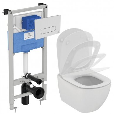 Ideal Standard komplektas: WC rėmas ir klavišas, klozetas ir dangtis
