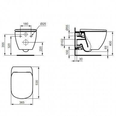 Ideal Standard komplektas: WC rėmas ir klavišas, klozetas ir dangtis