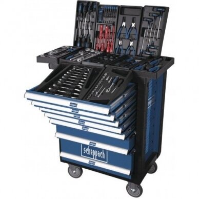 Įrankių spintelė - vežimėlis SCHEPPACH TW 1000 (7 stalčiai, 263 vnt.)
