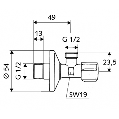 Kampinis ventilis Schell 1/2" x 1/2" Comfort 1