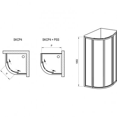 Komplektas: dušo kabina Ravak SKCP4 80, 90 cm su padėklu ir sifonu
