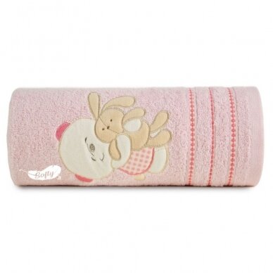 Medvilninis vaikiškas vonios rankšluostis Meškinas (rožinė)