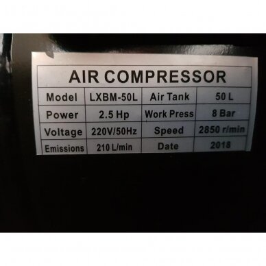 Oro kompresorius 50L, 2.5HP, 8 bar, 240L/min (LXBM-50L)