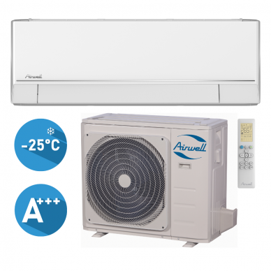 Oro kondicionierius/šilumos siurblys Airwell, efektyvus šildymas iki -25°C, šaldymas 2,72 kW, šildymas 3,13 kW
