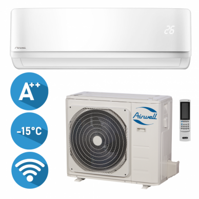 Oro kondicionierius/šilumos siurblys Airwell HARMONIA, efektyvus šildymas iki -15°C, šaldymas 5,27 kW, šildymas 5,57 kW