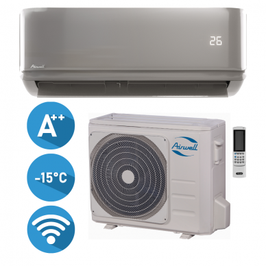 Oro kondicionierius/šilumos siurblys Airwell HARMONIA GREY, efektyvus šildymas iki -15°C, šaldymas 3,51 kW, šildymas 3,81 kW