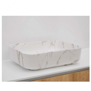 Pastatomas praustuvas Riho Slate 52x39 cm, baltas marmuras
