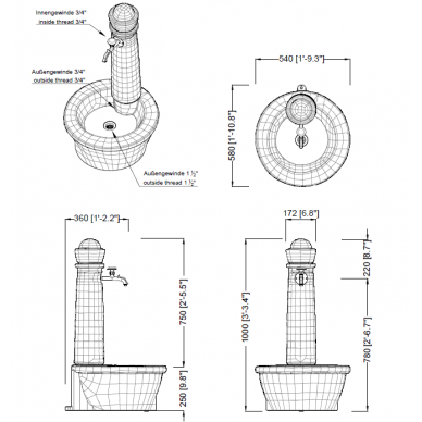Plastikinė vandens kolonėlė su kriaukle Roma, granito imitacija