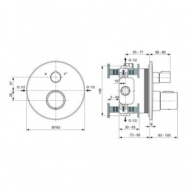 Potinkinis termostatinis maišytuvas Ideal Standard Ceratherm Т100 dušui ir voniai 1
