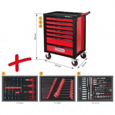 RACINGline įrankių spintelė su 7 stalčiais, 215 vnt, KS tools 1