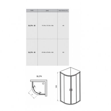 Komplektas: dušo kabina Ravak Blix BLCP4-90 + padėklas + sifonas