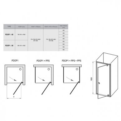 Dušo komplektas: kabina Ravak Pivot PDOP2-100 ir sienelė PPS-100 su padėklu ir sifonu 5