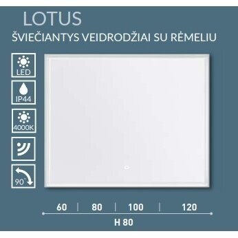 Šviečiantis veidrodis su rėmeliu Kame Lotus 60, 80, 100, 120 cm 4