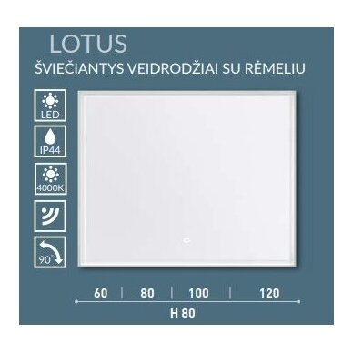 Šviečiantis veidrodis su rėmeliu Kame Lotus 60, 80, 100, 120 cm 5