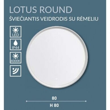 Šviečiantis veidrodis su rėmeliu Kame Lotus Round 80x80 cm 5