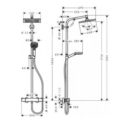 Termostatinė dušo sistema Hansgrohe Crometta E 240 Varia + JBL dovana 7