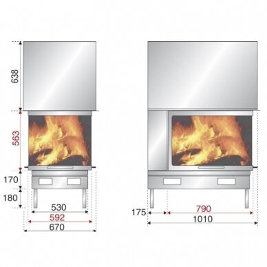 Ugniakuras AXIS EPI 950 pilkas durų apvadas, tiesus stiklas iš 3 pusių, 70 m², 10 kW, malkinis