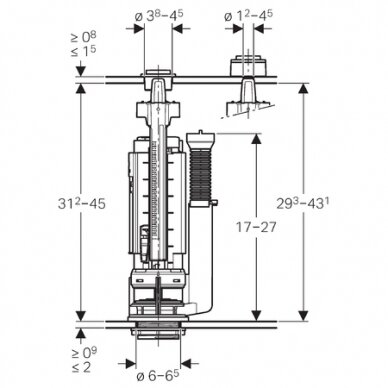 Universalus vandens pribėgimo nuleidimo mechanizmas Geberit Typ 290-360