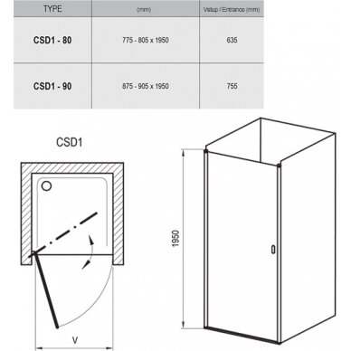 Varstomos dušo durys Ravak Chrome CSD1 80, 90 cm