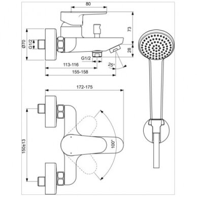 Vonios maišytuvas su dušo komplektu Ideal Standard Cerafine O 4